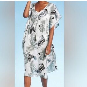 Kona‎ Sol Women's botanical print midi length kaftan cover up  XL